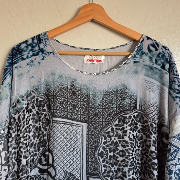 Johnny Was Biya Ubre Velvet Silk Tunic Top Blue Multicolor Sz Womens Small Boho - Picture 3 of 12